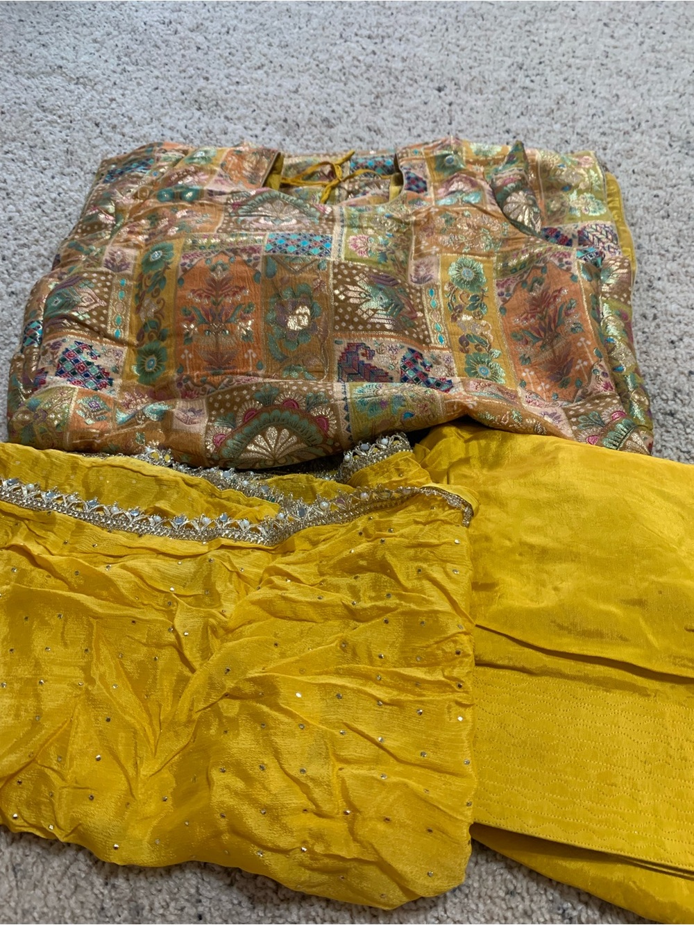 Golden Yellow Embellished Salwar Kameez with Beaded Trim